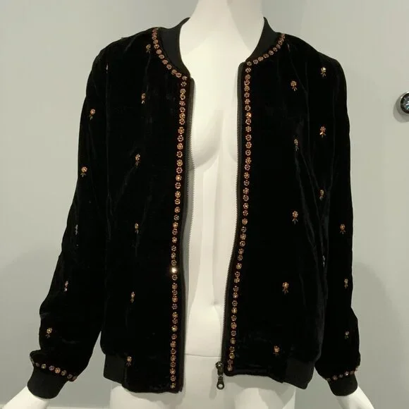 Lovestitch Cait Beaded Velvet Bomber Jacket NWT Sz Small - Picture 4 of 5